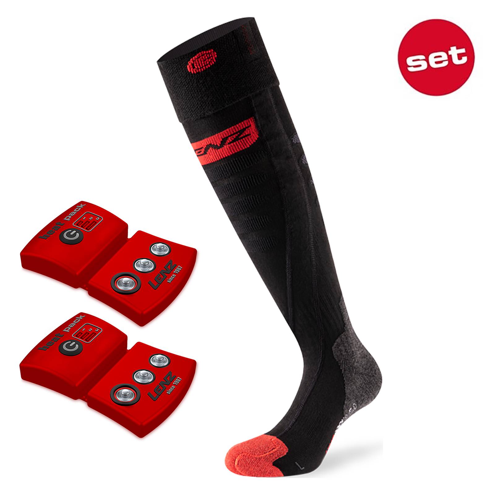 Lenz heat socks 5.0 Toe Cap slim fit + heat pack Akku + beheizbare Socken Set